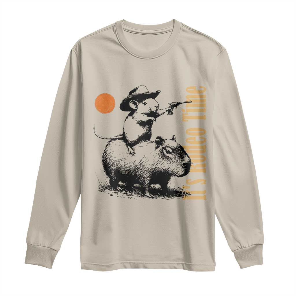 It Is Rodeo Time Long Sleeve Shirt Funny Wild West Mouse Riding Capybara - Wonder Print Shop