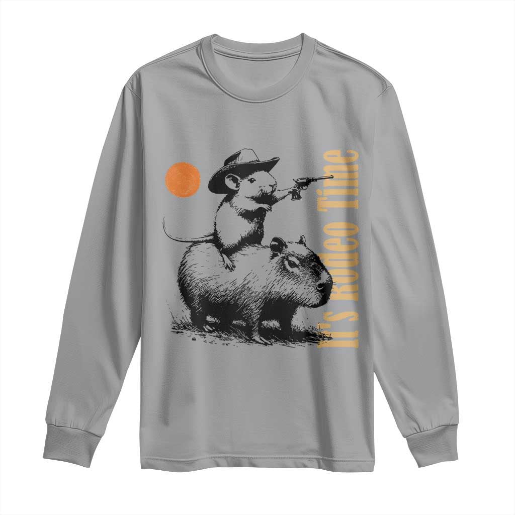 It Is Rodeo Time Long Sleeve Shirt Funny Wild West Mouse Riding Capybara - Wonder Print Shop
