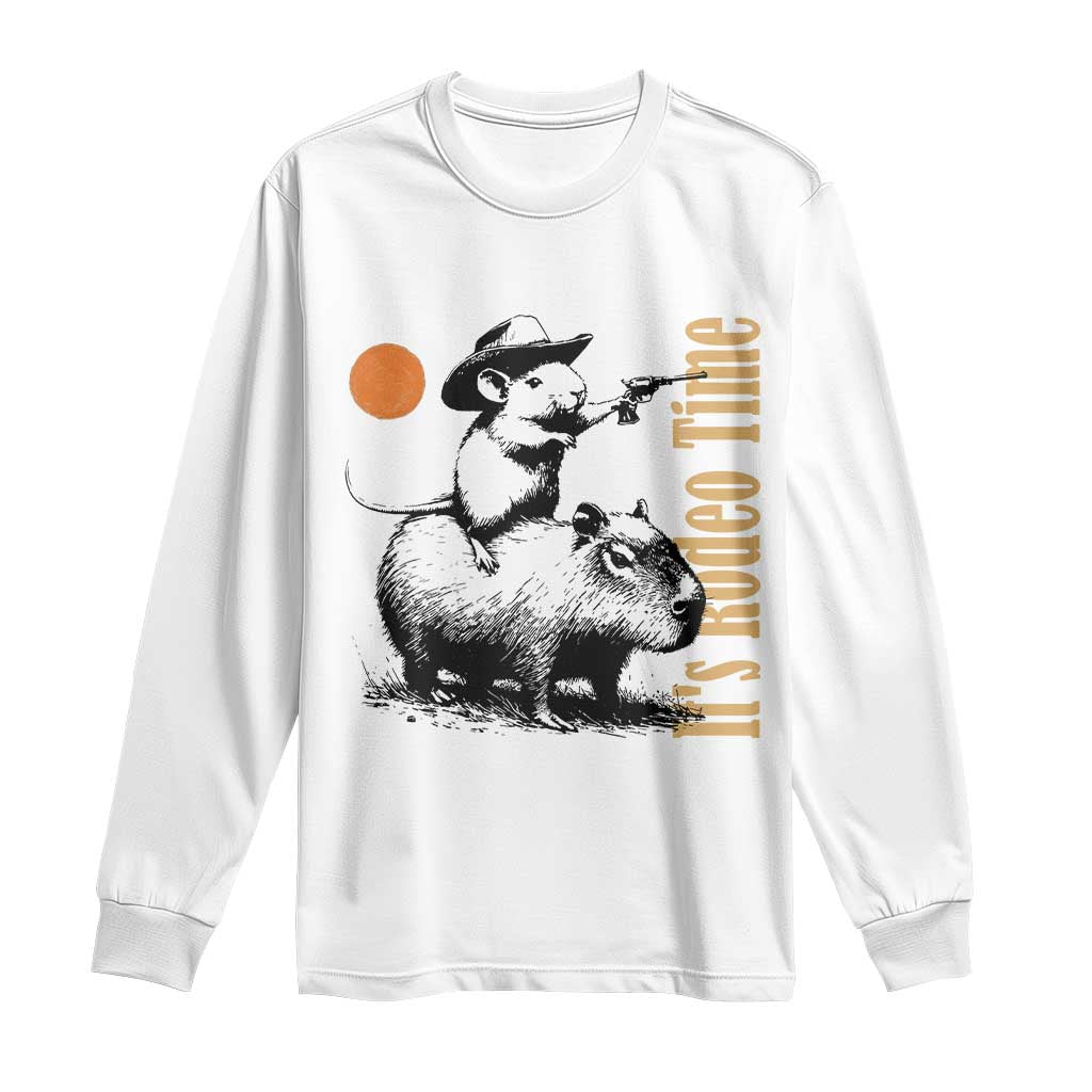 It Is Rodeo Time Long Sleeve Shirt Funny Wild West Mouse Riding Capybara - Wonder Print Shop