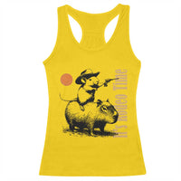 It Is Rodeo Time Racerback Tank Top Funny Wild West Mouse Riding Capybara - Wonder Print Shop