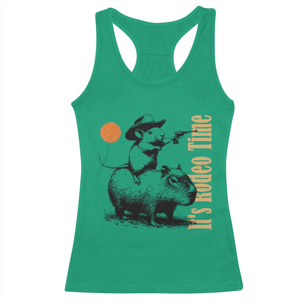 It Is Rodeo Time Racerback Tank Top Funny Wild West Mouse Riding Capybara - Wonder Print Shop