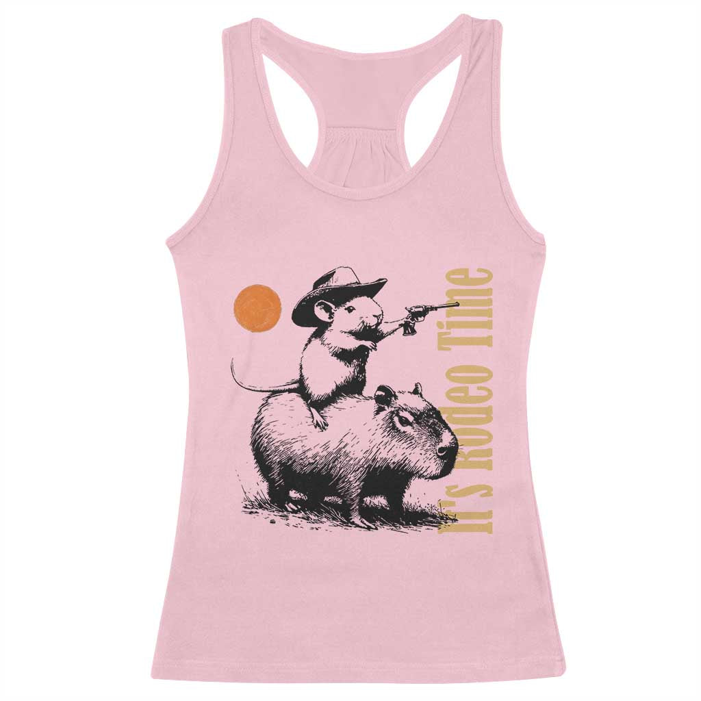 It Is Rodeo Time Racerback Tank Top Funny Wild West Mouse Riding Capybara - Wonder Print Shop