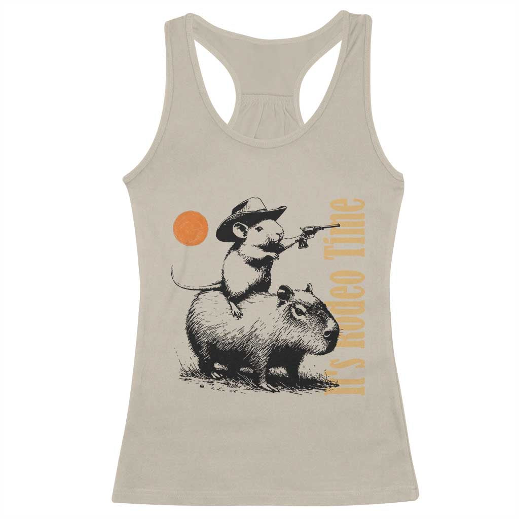 It Is Rodeo Time Racerback Tank Top Funny Wild West Mouse Riding Capybara - Wonder Print Shop