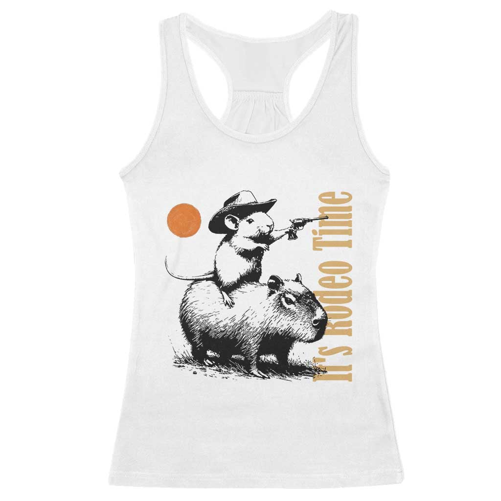 It Is Rodeo Time Racerback Tank Top Funny Wild West Mouse Riding Capybara - Wonder Print Shop