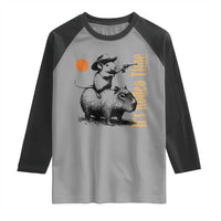 It Is Rodeo Time Raglan Shirt Funny Wild West Mouse Riding Capybara - Wonder Print Shop