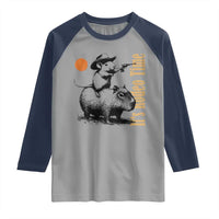 It Is Rodeo Time Raglan Shirt Funny Wild West Mouse Riding Capybara - Wonder Print Shop