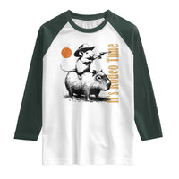 It Is Rodeo Time Raglan Shirt Funny Wild West Mouse Riding Capybara - Wonder Print Shop