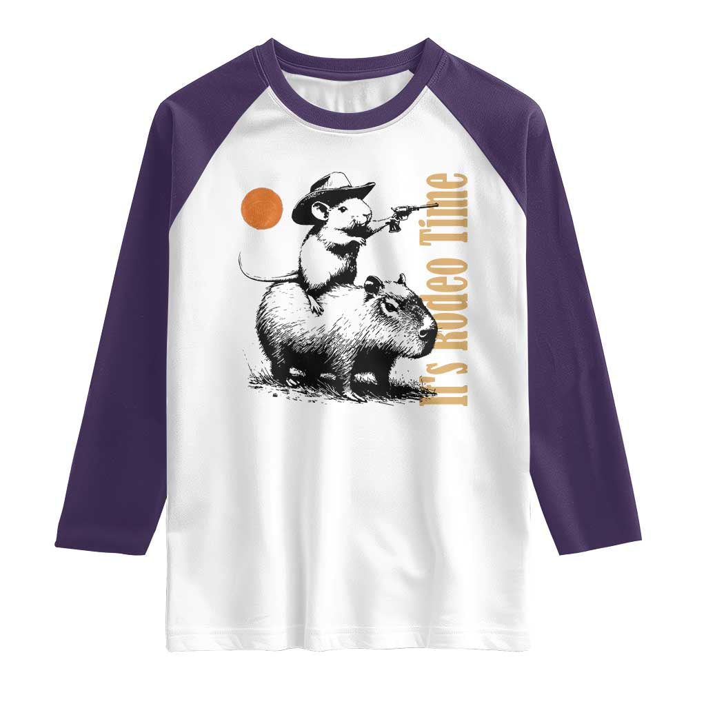 It Is Rodeo Time Raglan Shirt Funny Wild West Mouse Riding Capybara - Wonder Print Shop
