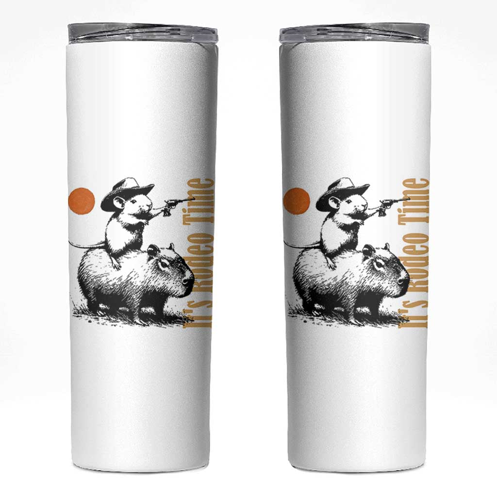 It Is Rodeo Time Skinny Tumbler Funny Wild West Mouse Riding Capybara