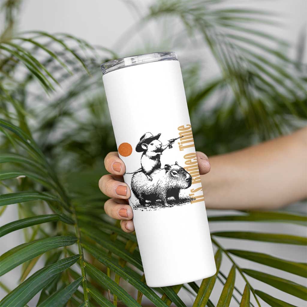 It Is Rodeo Time Skinny Tumbler Funny Wild West Mouse Riding Capybara