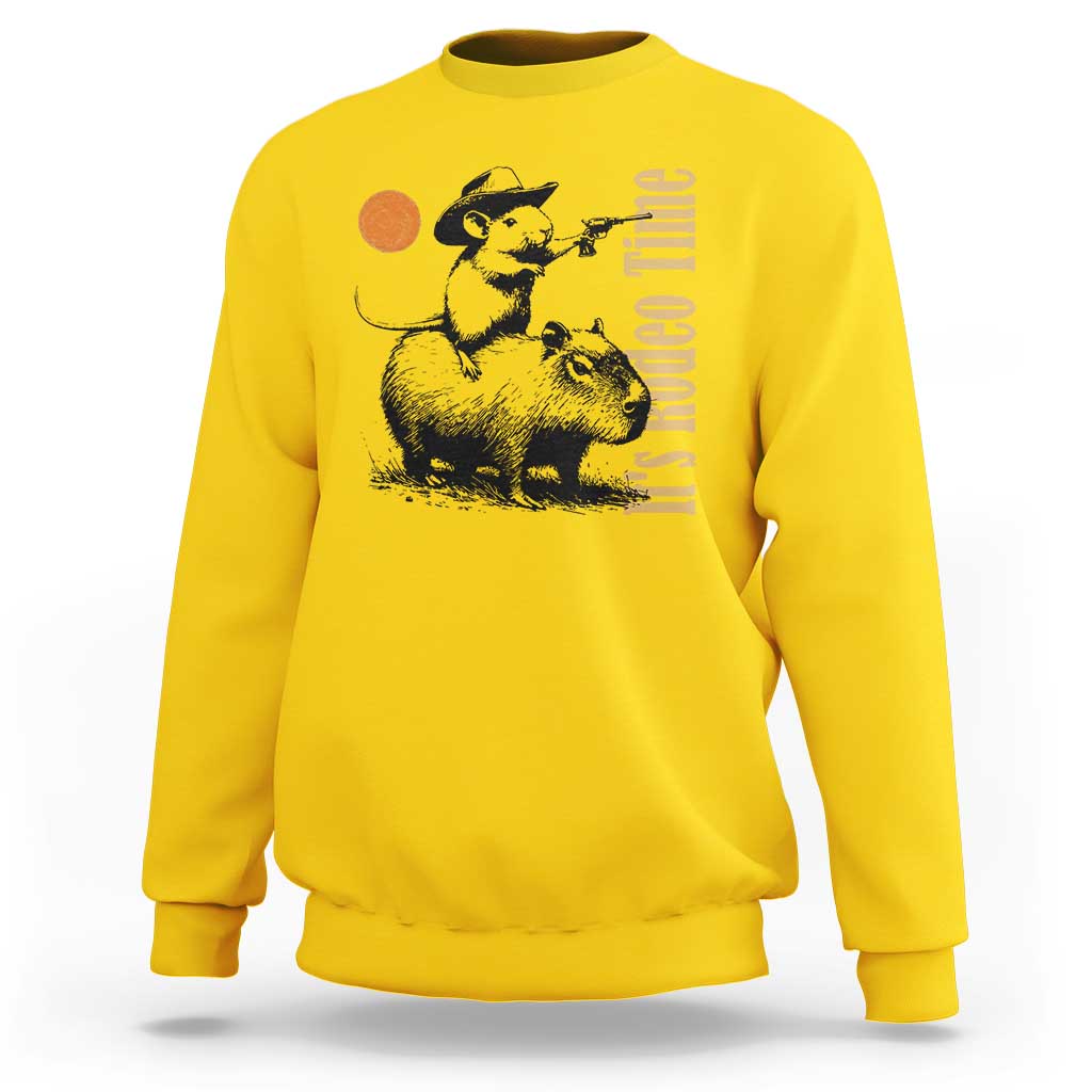 It Is Rodeo Time Sweatshirt Funny Wild West Mouse Riding Capybara - Wonder Print Shop