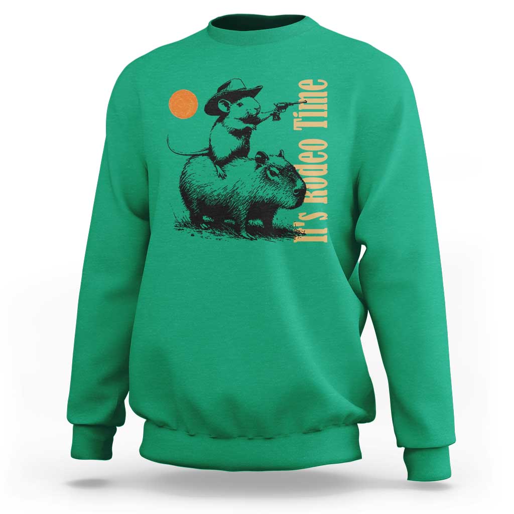 It Is Rodeo Time Sweatshirt Funny Wild West Mouse Riding Capybara - Wonder Print Shop