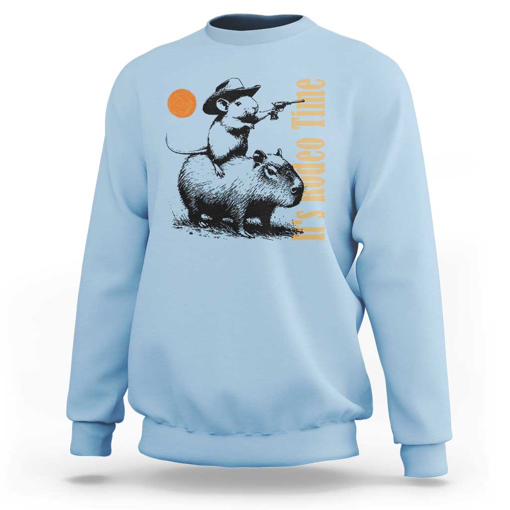 It Is Rodeo Time Sweatshirt Funny Wild West Mouse Riding Capybara - Wonder Print Shop