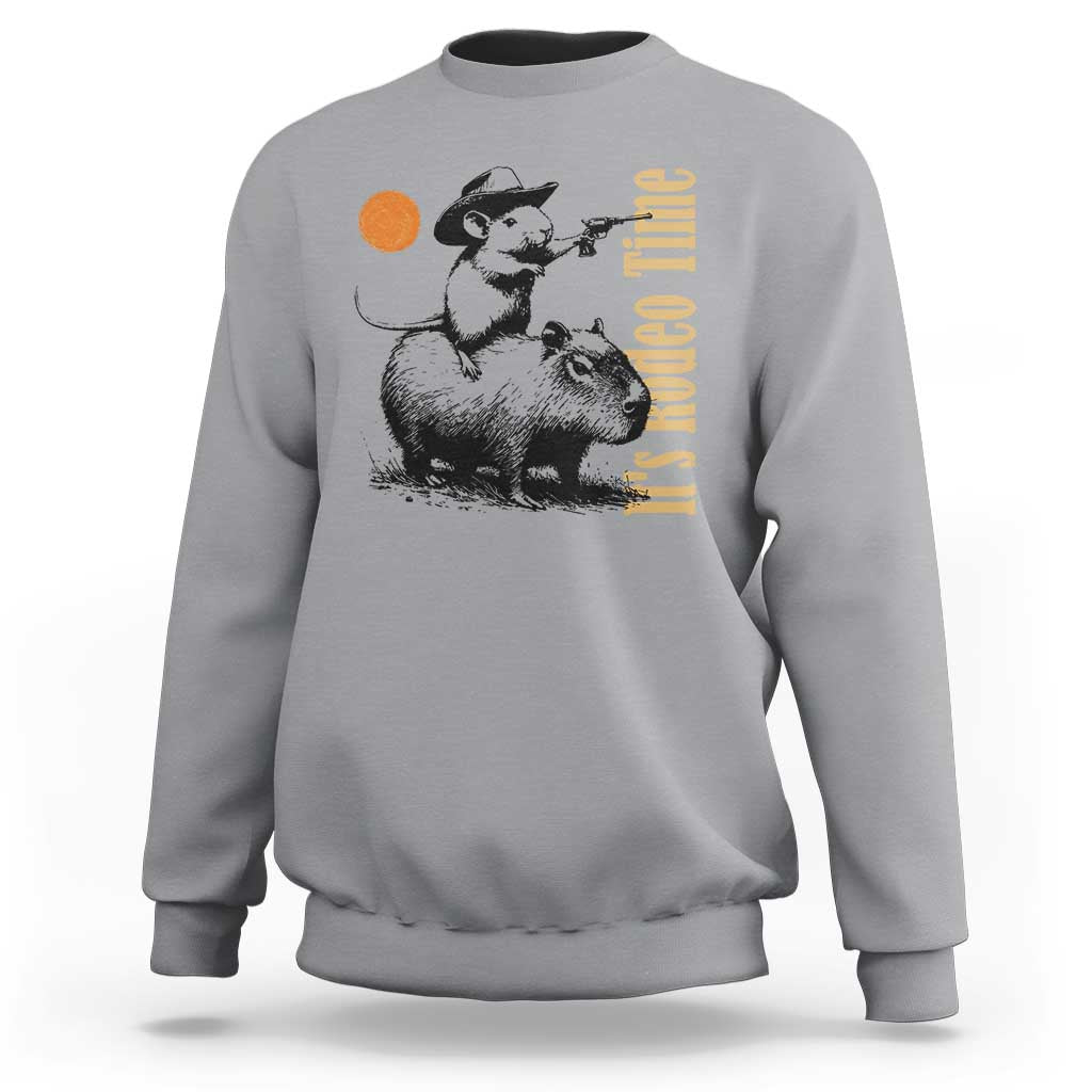 It Is Rodeo Time Sweatshirt Funny Wild West Mouse Riding Capybara - Wonder Print Shop