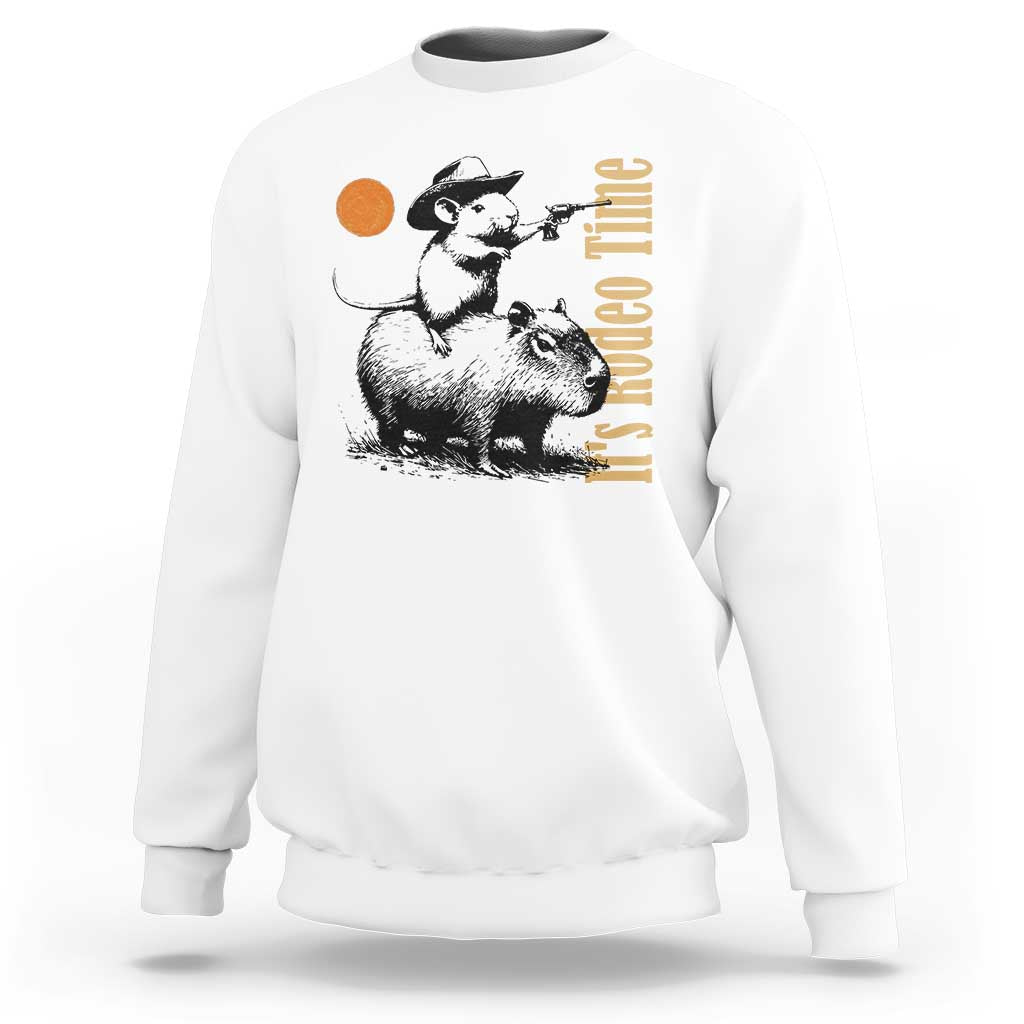 It Is Rodeo Time Sweatshirt Funny Wild West Mouse Riding Capybara - Wonder Print Shop