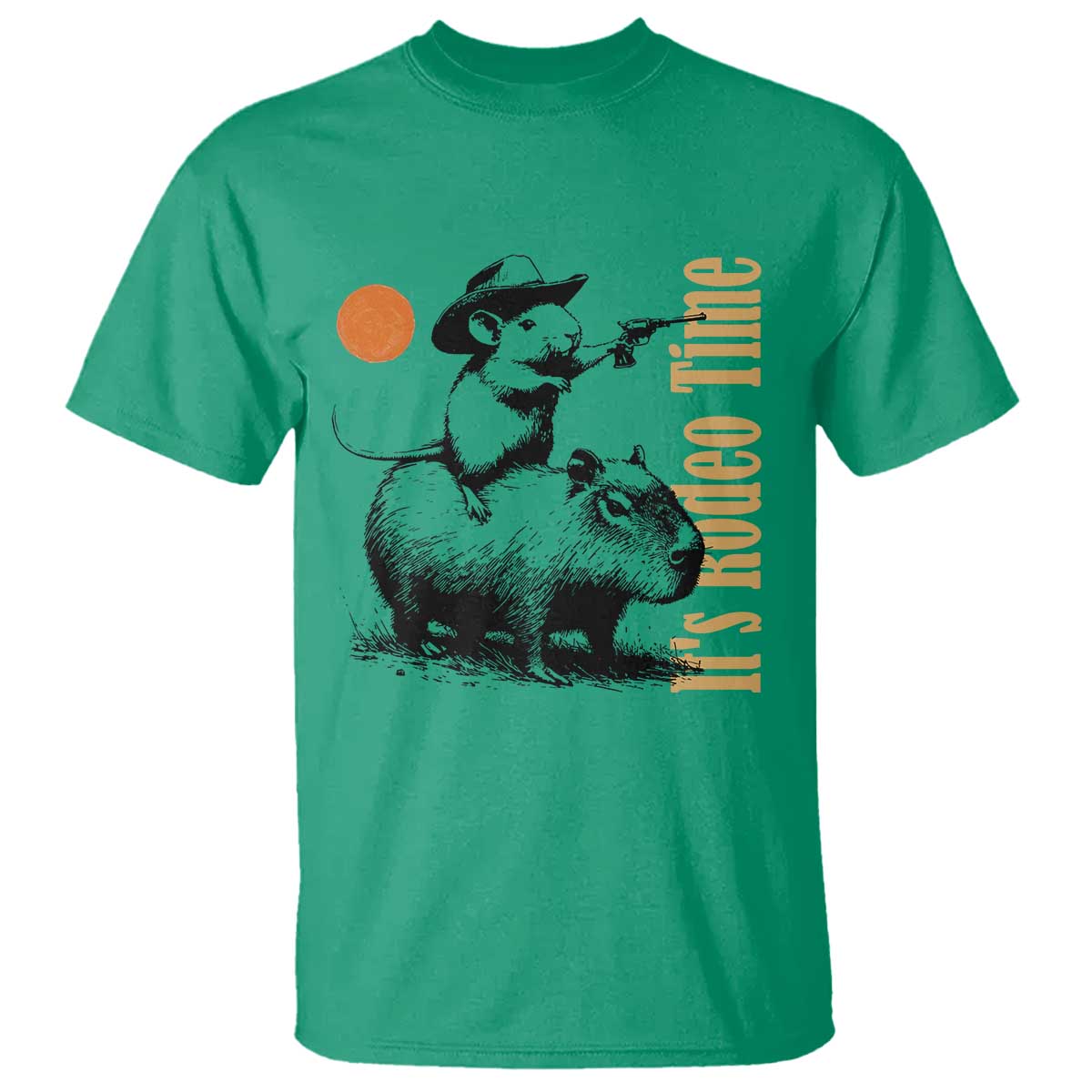 It Is Rodeo Time T Shirt Funny Wild West Mouse Riding Capybara - Wonder Print Shop