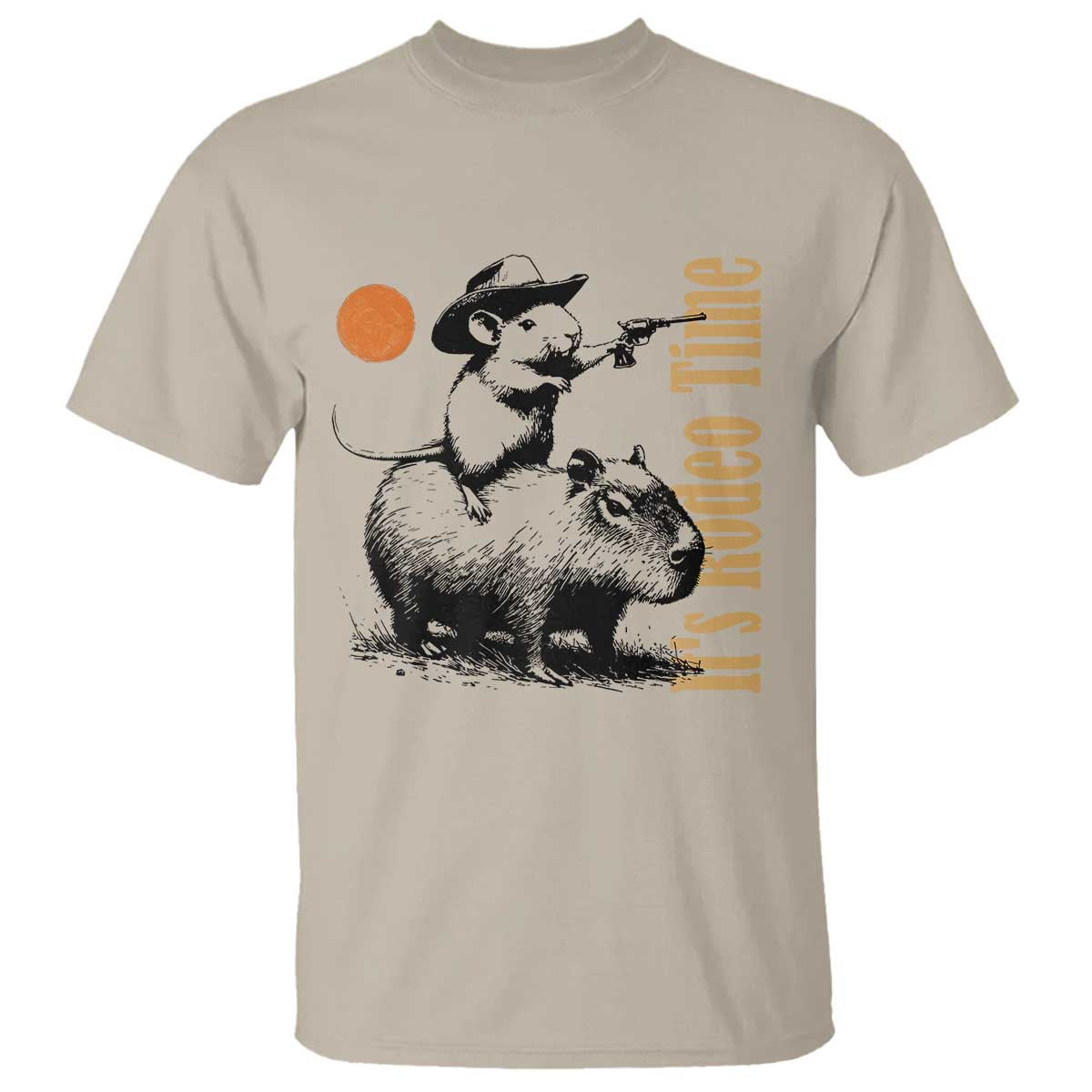 It Is Rodeo Time T Shirt Funny Wild West Mouse Riding Capybara - Wonder Print Shop