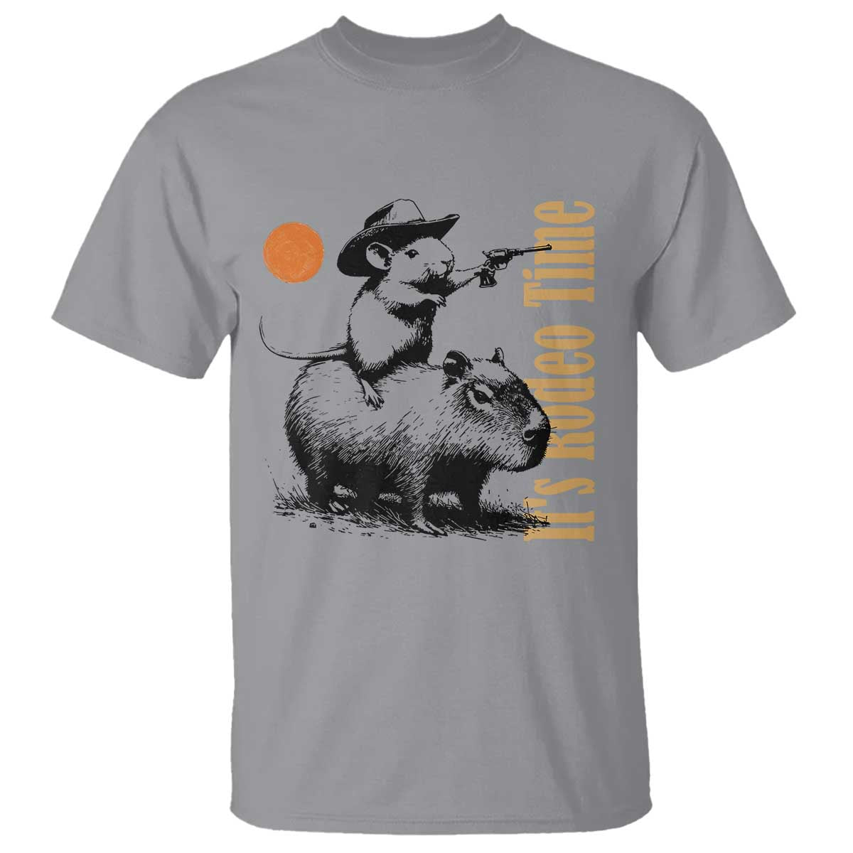It Is Rodeo Time T Shirt Funny Wild West Mouse Riding Capybara - Wonder Print Shop