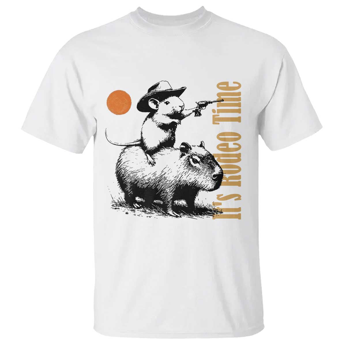 It Is Rodeo Time T Shirt Funny Wild West Mouse Riding Capybara - Wonder Print Shop