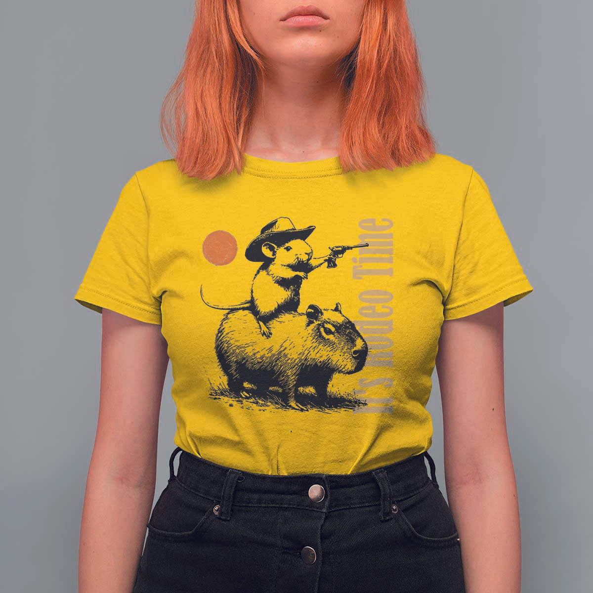 It Is Rodeo Time T Shirt For Women Funny Wild West Mouse Riding Capybara - Wonder Print Shop