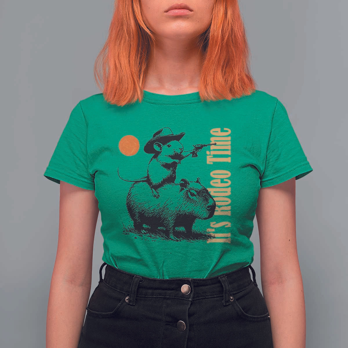 It Is Rodeo Time T Shirt For Women Funny Wild West Mouse Riding Capybara - Wonder Print Shop