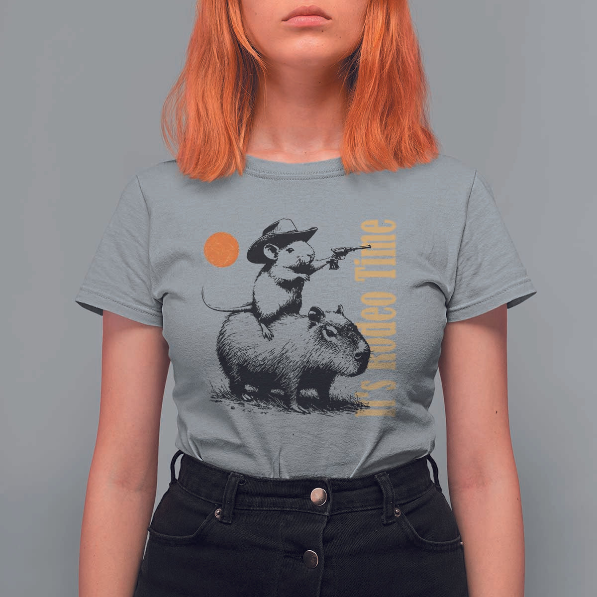 It Is Rodeo Time T Shirt For Women Funny Wild West Mouse Riding Capybara - Wonder Print Shop