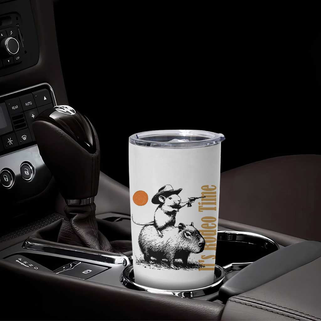 It Is Rodeo Time Tumbler Cup Funny Wild West Mouse Riding Capybara
