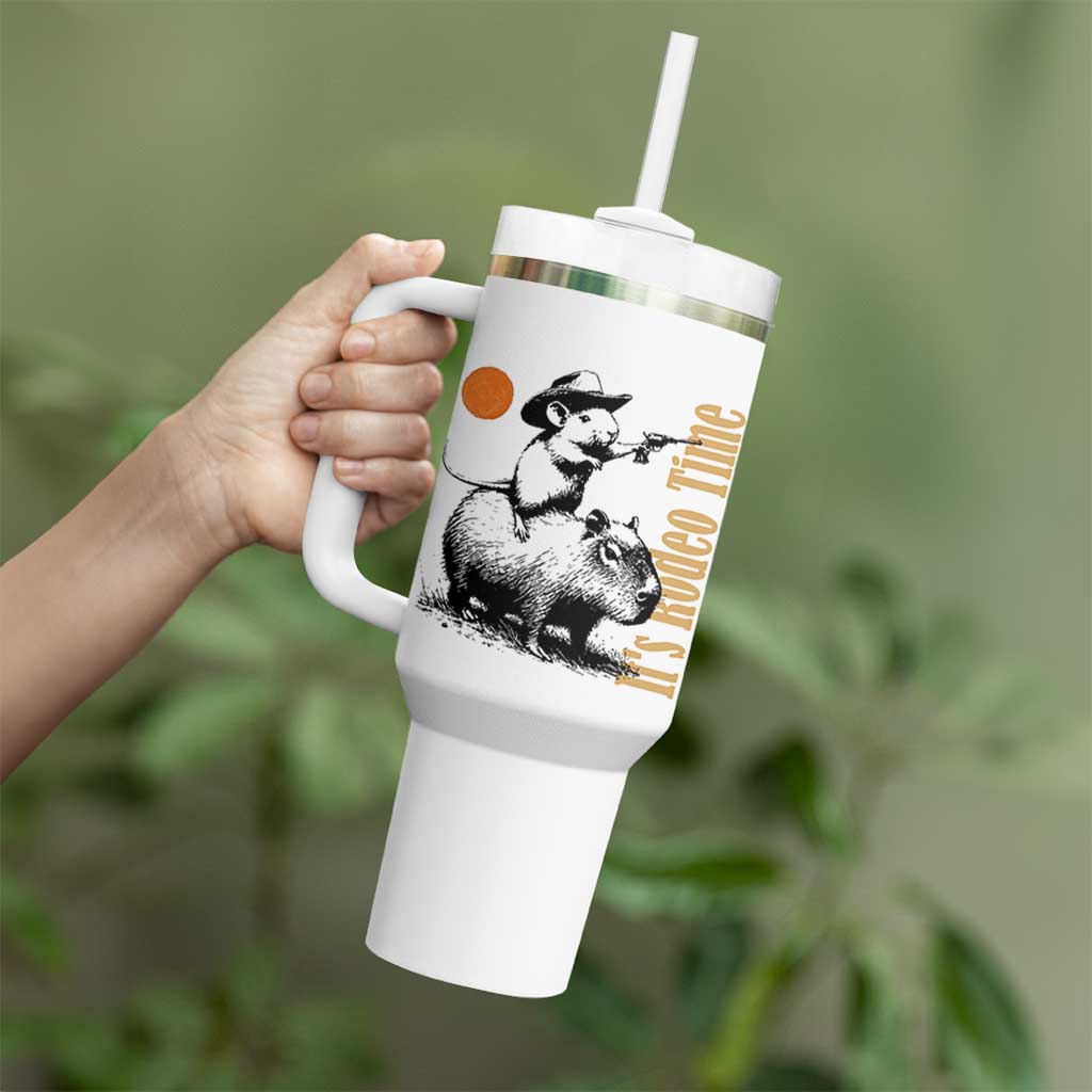 It Is Rodeo Time Tumbler With Handle Funny Wild West Mouse Riding Capybara