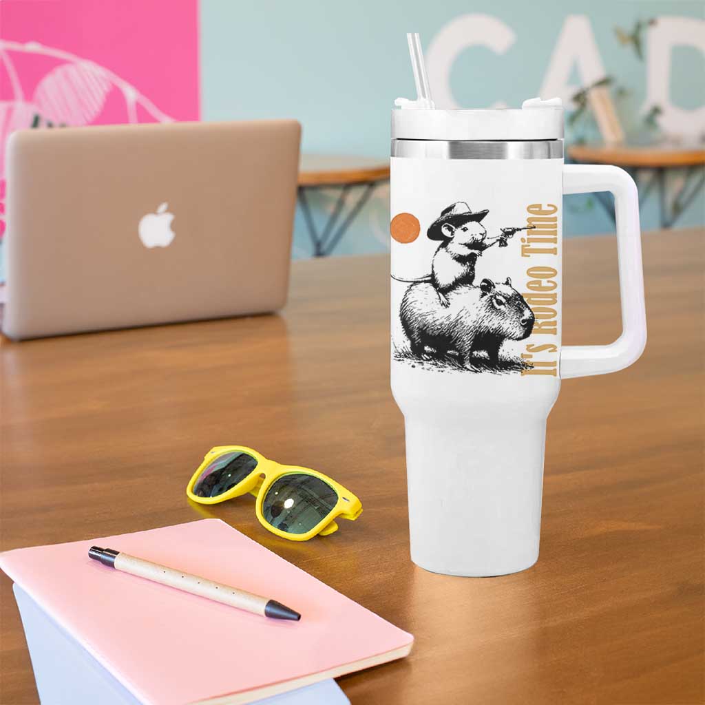It Is Rodeo Time Tumbler With Handle Funny Wild West Mouse Riding Capybara