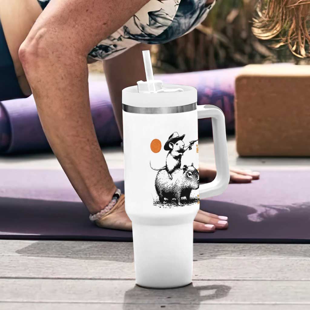 It Is Rodeo Time Tumbler With Handle Funny Wild West Mouse Riding Capybara