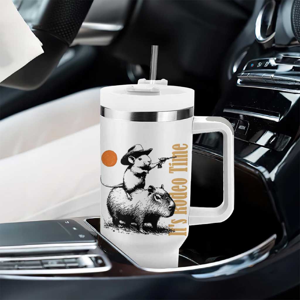 It Is Rodeo Time Tumbler With Handle Funny Wild West Mouse Riding Capybara