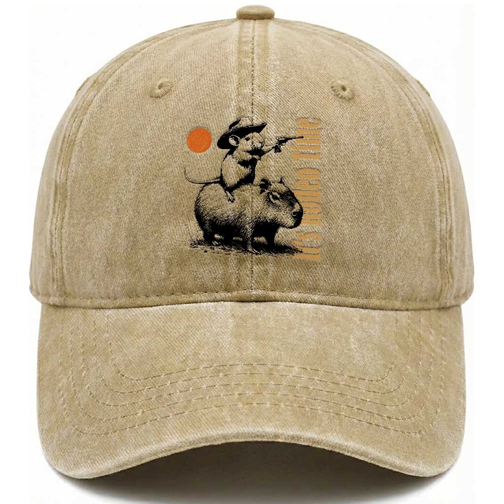 It Is Rodeo Time Washed Cotton Baseball Cap Funny Wild West Mouse Riding Capybara