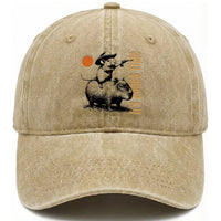 It Is Rodeo Time Washed Cotton Baseball Cap Funny Wild West Mouse Riding Capybara