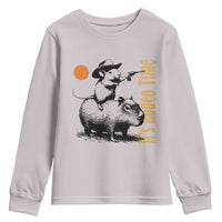 It Is Rodeo Time Youth Sweatshirt Funny Wild West Mouse Riding Capybara - Wonder Print Shop