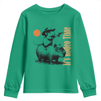 It Is Rodeo Time Youth Sweatshirt Funny Wild West Mouse Riding Capybara - Wonder Print Shop