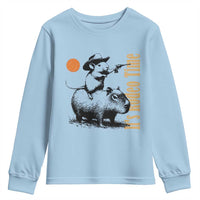 It Is Rodeo Time Youth Sweatshirt Funny Wild West Mouse Riding Capybara - Wonder Print Shop