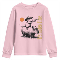 It Is Rodeo Time Youth Sweatshirt Funny Wild West Mouse Riding Capybara - Wonder Print Shop