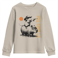 It Is Rodeo Time Youth Sweatshirt Funny Wild West Mouse Riding Capybara - Wonder Print Shop
