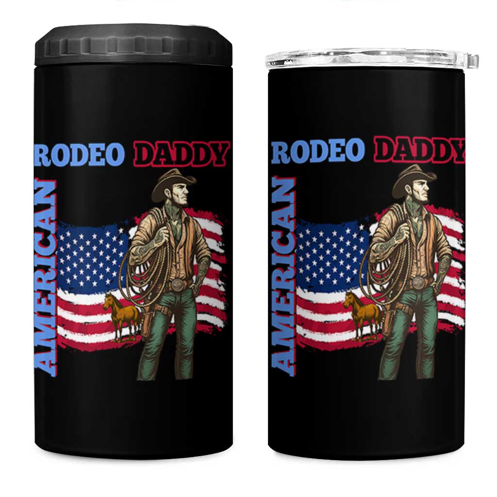 Patriotic Cowboy 4 in 1 Can Cooler Tumbler American Rodeo Daddy USA Rodeo Art