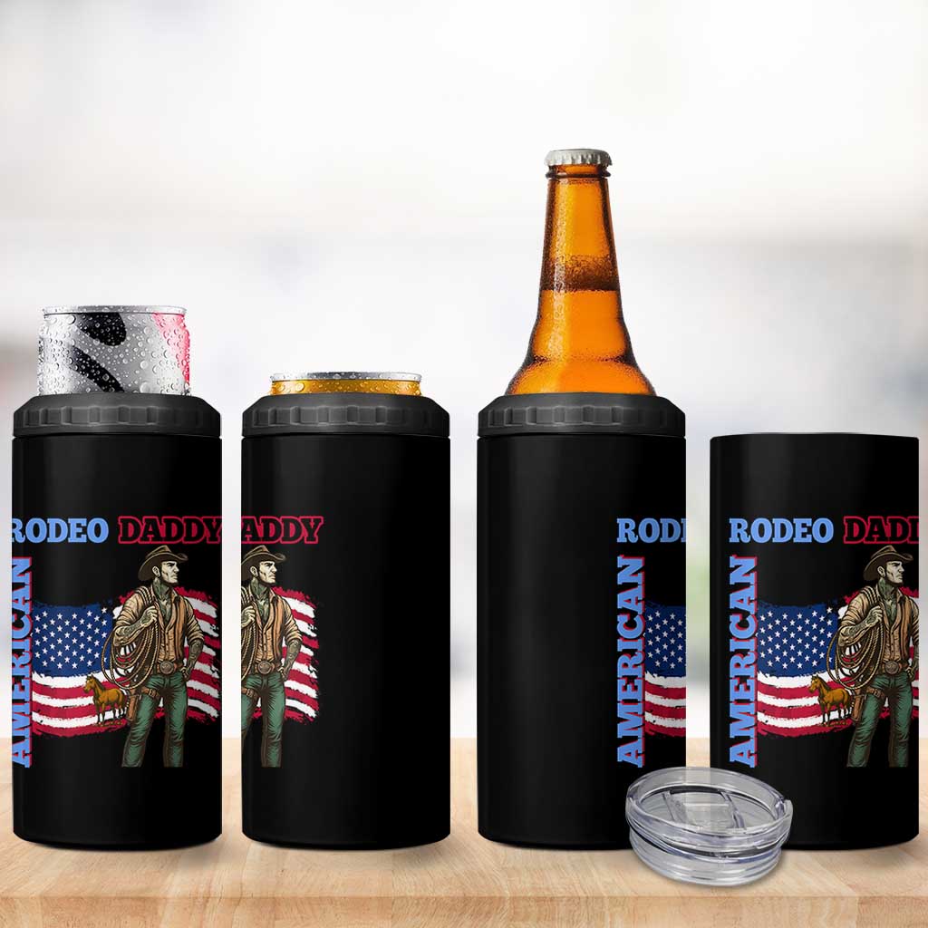 Patriotic Cowboy 4 in 1 Can Cooler Tumbler American Rodeo Daddy USA Rodeo Art