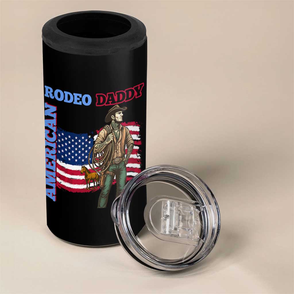 Patriotic Cowboy 4 in 1 Can Cooler Tumbler American Rodeo Daddy USA Rodeo Art