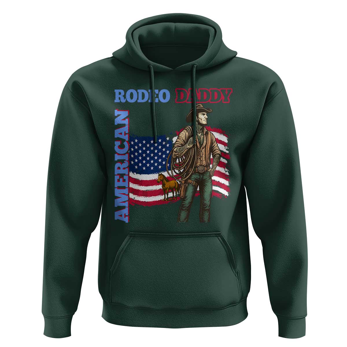 Patriotic Cowboy Hoodie American Rodeo Daddy USA Rodeo Art - Wonder Print Shop