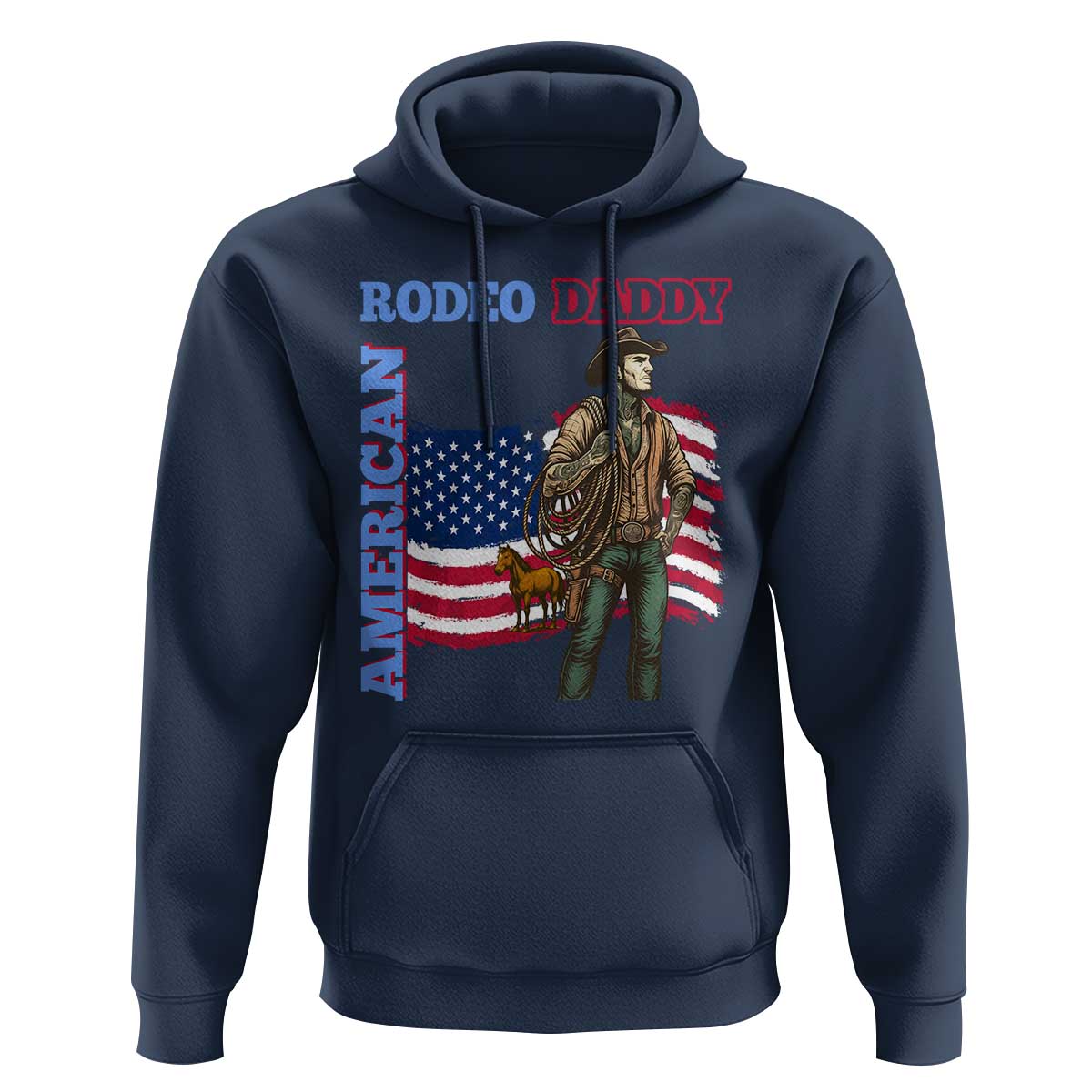 Patriotic Cowboy Hoodie American Rodeo Daddy USA Rodeo Art - Wonder Print Shop