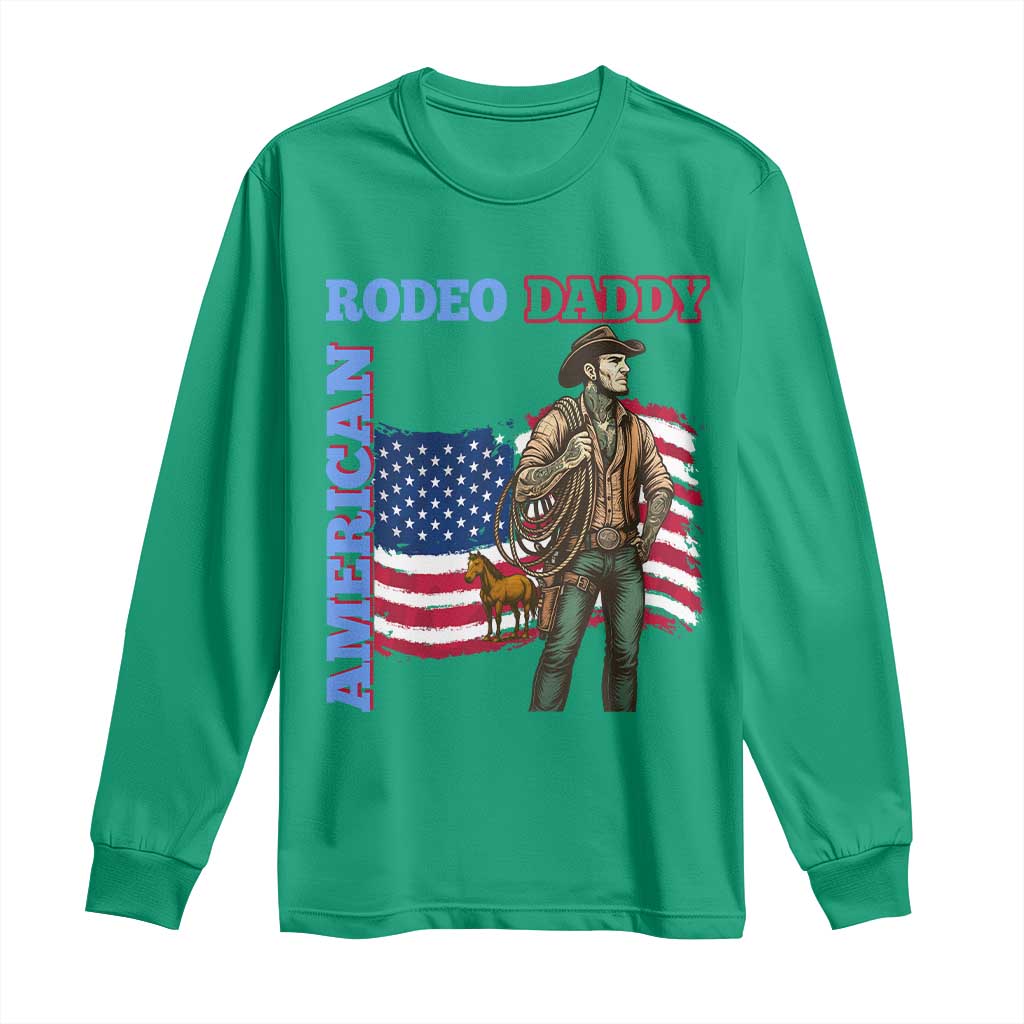 Patriotic Cowboy Long Sleeve Shirt American Rodeo Daddy USA Rodeo Art - Wonder Print Shop