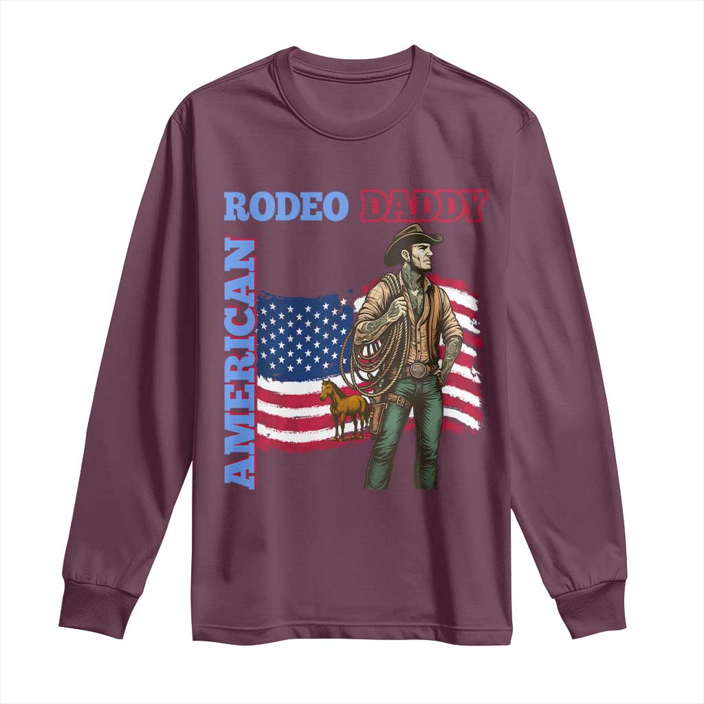 Patriotic Cowboy Long Sleeve Shirt American Rodeo Daddy USA Rodeo Art - Wonder Print Shop