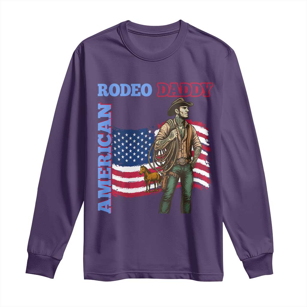 Patriotic Cowboy Long Sleeve Shirt American Rodeo Daddy USA Rodeo Art - Wonder Print Shop