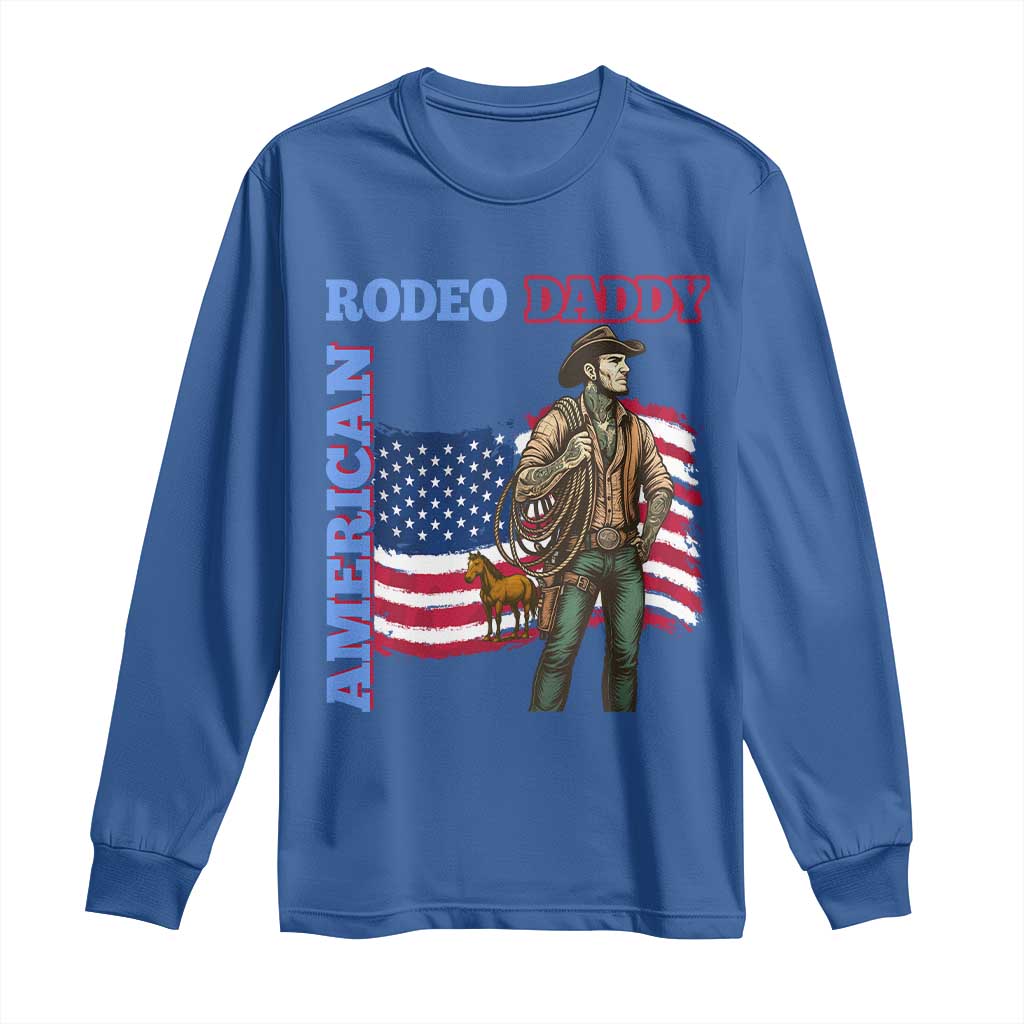 Patriotic Cowboy Long Sleeve Shirt American Rodeo Daddy USA Rodeo Art - Wonder Print Shop