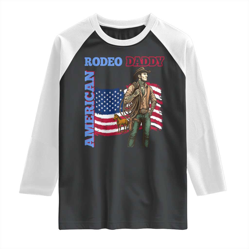 Patriotic Cowboy Raglan Shirt American Rodeo Daddy USA Rodeo Art - Wonder Print Shop