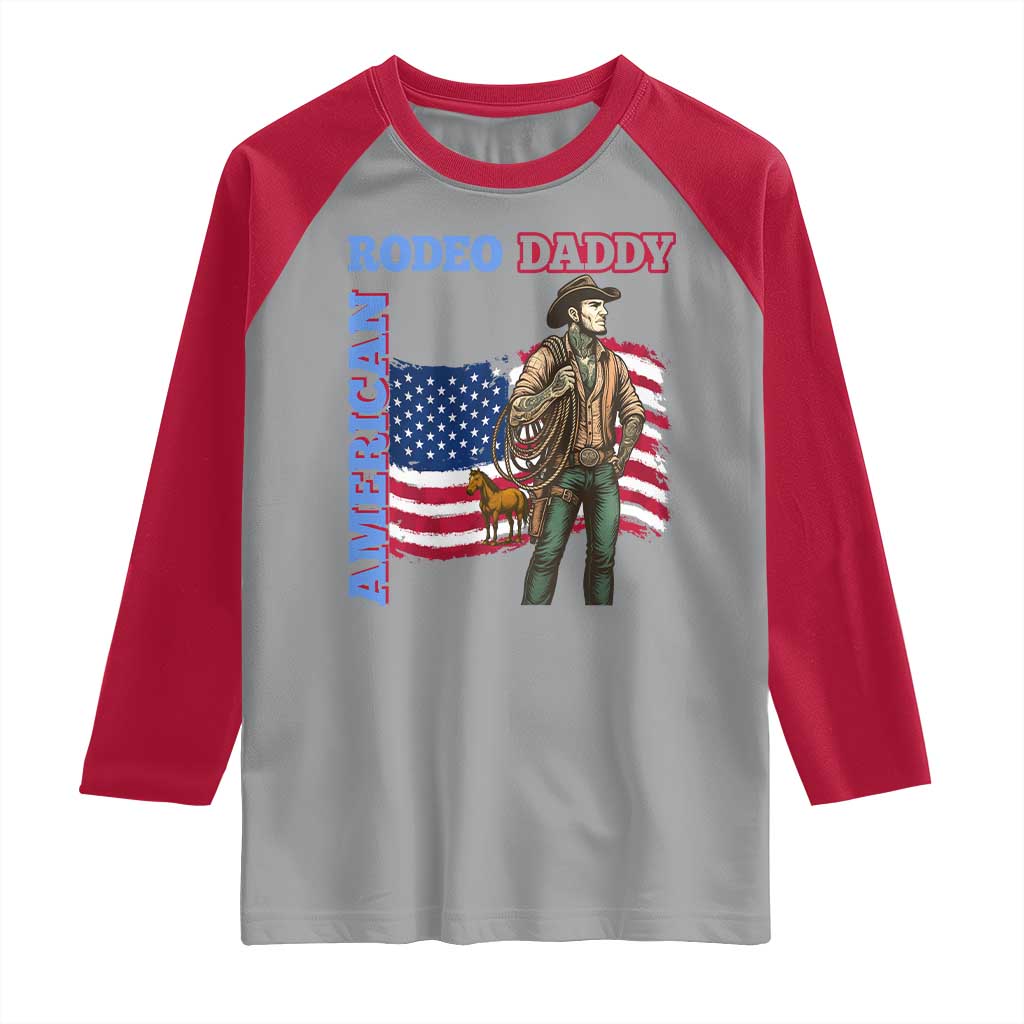 Patriotic Cowboy Raglan Shirt American Rodeo Daddy USA Rodeo Art - Wonder Print Shop