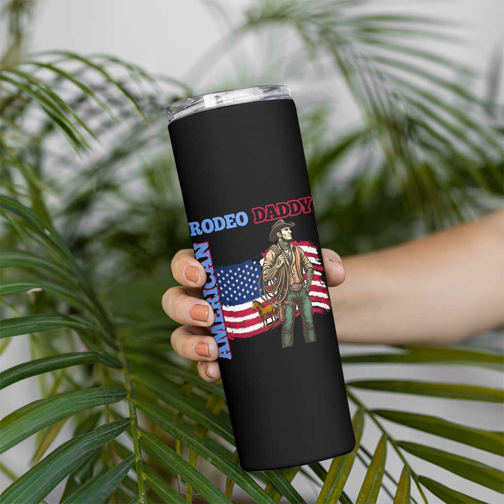 Patriotic Cowboy Skinny Tumbler American Rodeo Daddy USA Rodeo Art